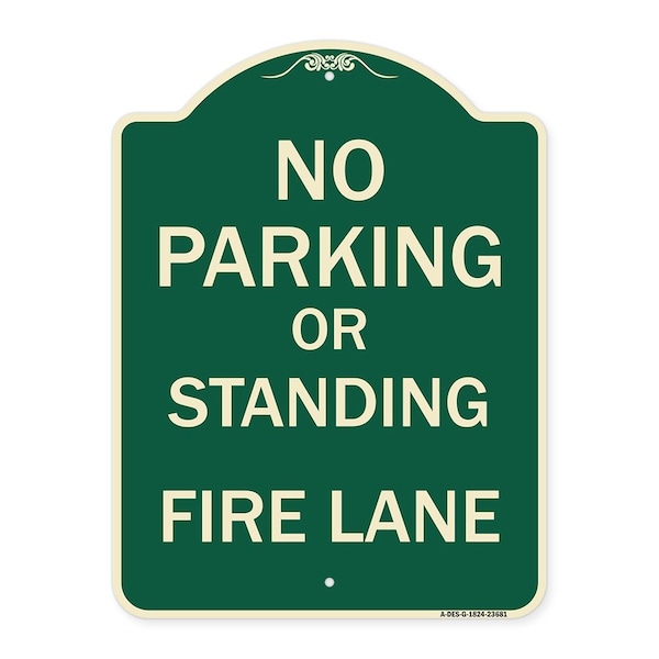 No Parking or Standing Fire Lane Heavy-Gauge Aluminum Architectural Sign, 24" x 18", G-1824-23681